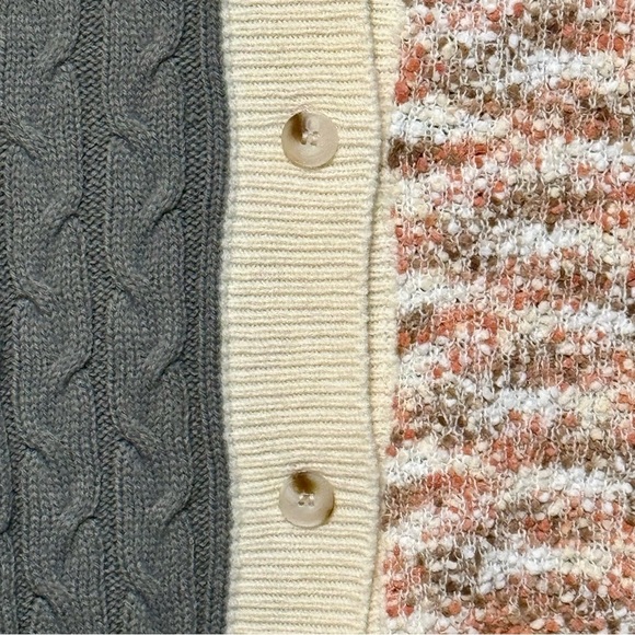 Chunky Mixed Media Long Sleeve Hooded Button Front Boho Sweater Cardigan Large - Picture 6 of 10